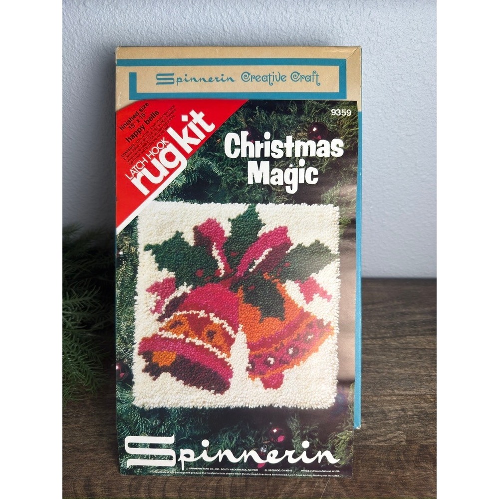 Vintage Spinnerin Christmas Magic Latch Hook Kit 9359 Happy Bells With Tool